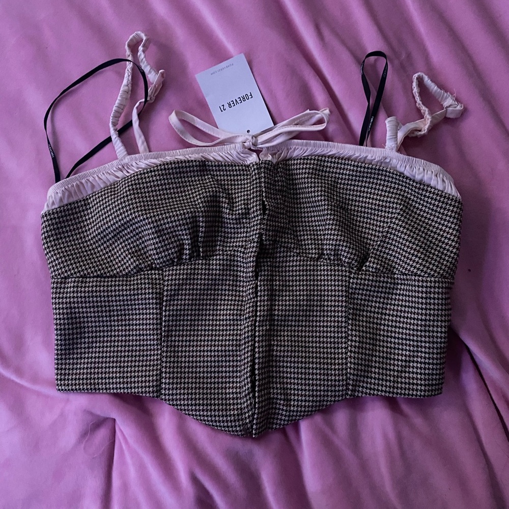 Forever 21 Black and White Houndstooth Crop Top corset